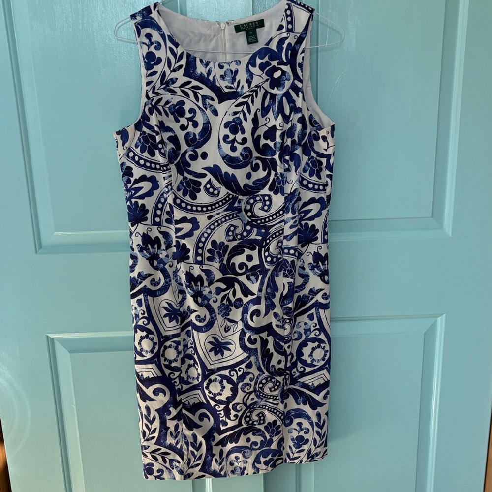 Lauren Ralph Lauren Blue & White Floral Paisley Printed Dress
